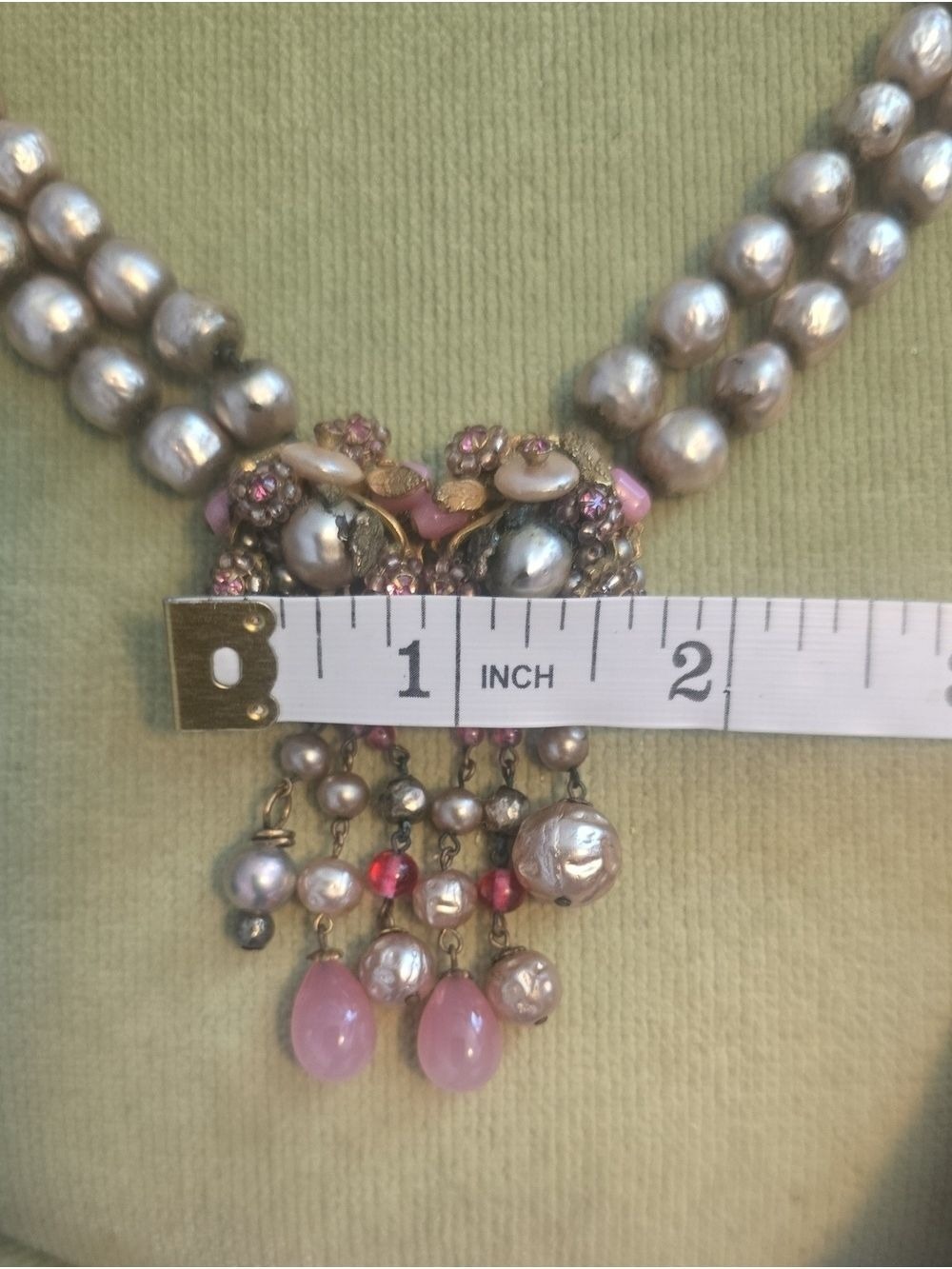 Vintage Two Strand Pearl Rhinestone Beaded Choker Necklace - Picture 10 of 12